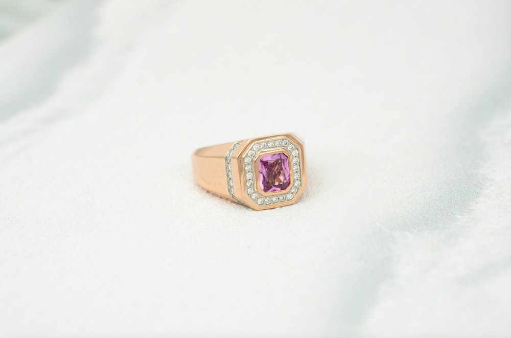 Signet Pink Sapphire Double Halo